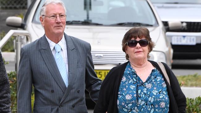 Bill Spedding, left, arrives at the inquest today. Picture: Peter Rae/AAP