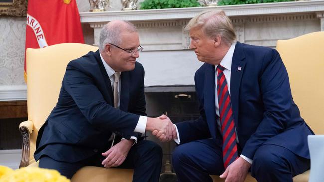 President Donald Trump and Prime Minister Scott Morrison shake hands during a meeting in the Oval Office September 20, 2019. Picture: Saul Loeb/AFP