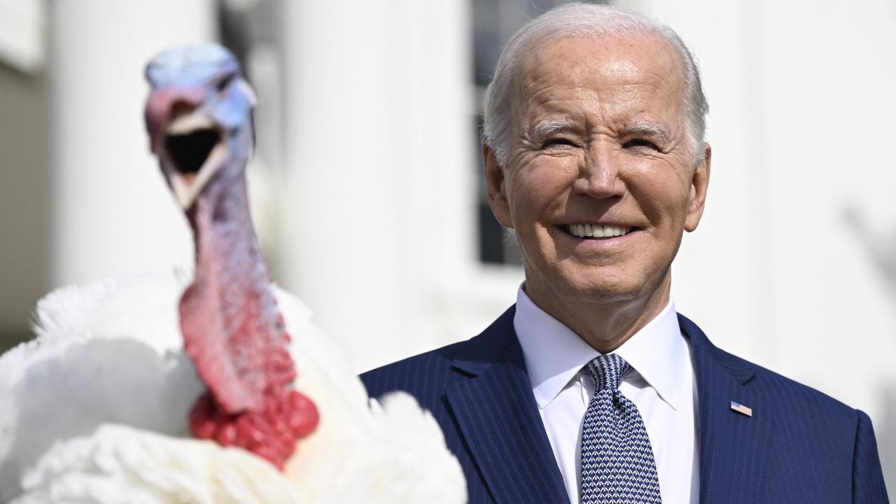 US President Joe Biden pardons the national Thanksgiving turkey, Liberty, at the White House. Picture: Andrew Caballero-Reynolds/AFP