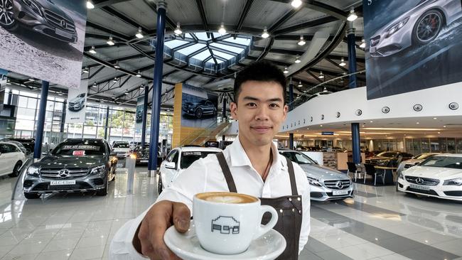 MELBOURNE,AUSTRALIA 15 JANUARY 2016: Photo of Lambert Cheung the St Ali barista working at Mercedes Benz in South Melbourne on Friday 15 January 2016. THE AUSTRALIAN / LUIS ENRIQUE ASCUI