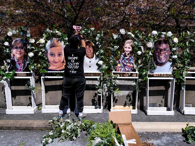 Pictures of the victims killed in the mass shooting are fixed to a memorial near The Covenant School. Picture: AFP