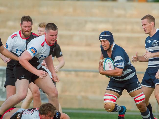 Jarman in action with the ball against the University Pirates. Picture: Glenn Campbell.