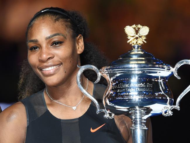 Serena Williams with the Australian Open trophy.