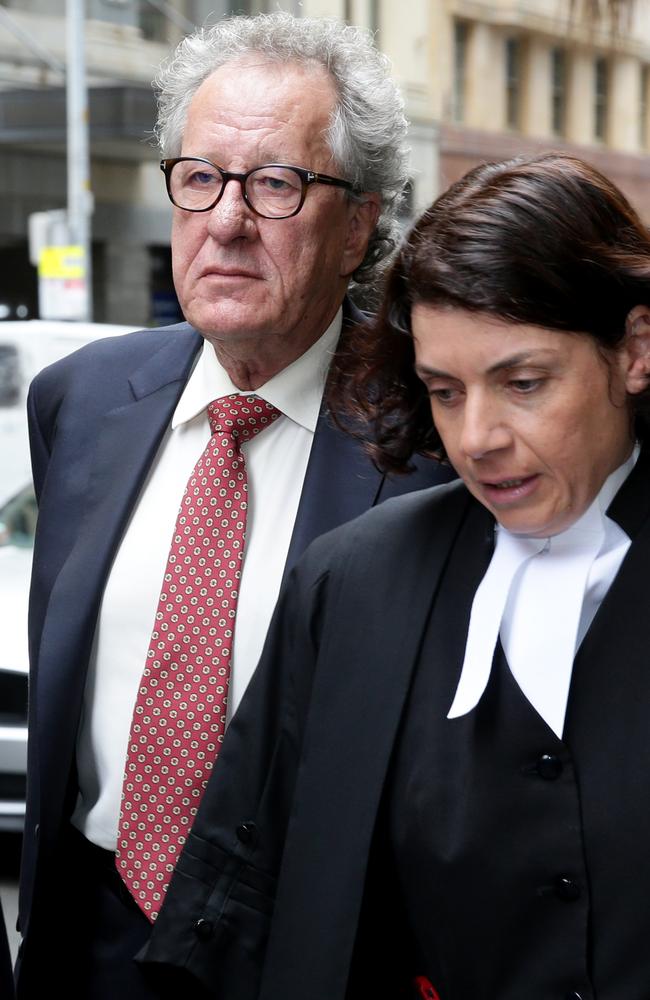 Geoffrey Rush arriving at the Federal Court for the ruling. Picture: Jonathan Ng