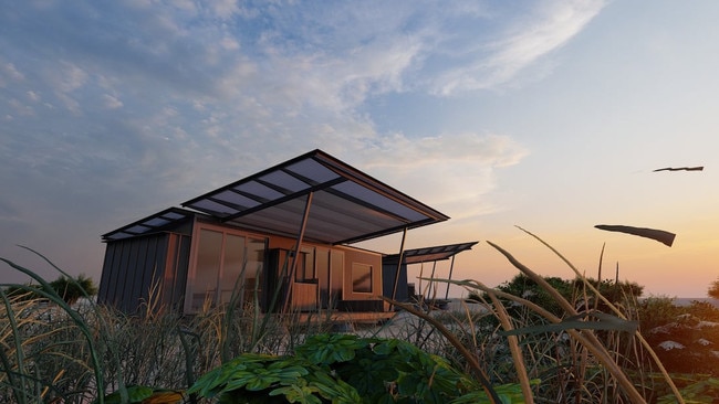 Port Gibbon's newly erected Ecopod accommodation at dusk. Source: Airbnb