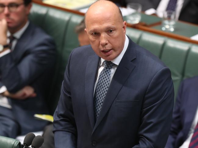 Minister for Home Affairs Peter Dutton during Question Time in the House of Representatives Chamber, at Parliament House in Canberra. Picture Kym Smith