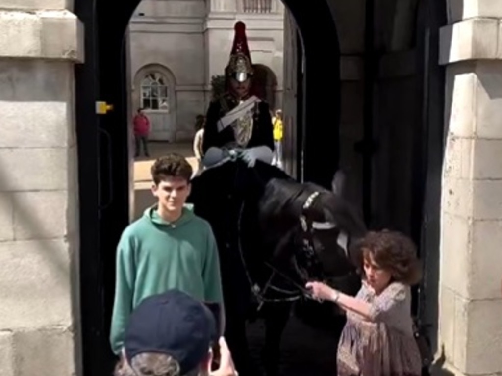 The woman was taking a photo in front of the horse before it nudged her to move out of its way. Picture: X/OliLondonTV