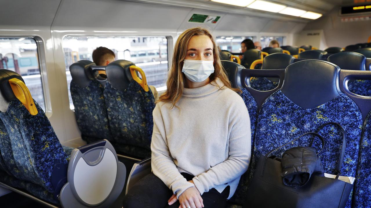 A woman on a Sydney train. Picture: Sam Ruttyn