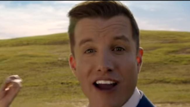 ‘Perky white male’: Luke Jacobz opens the ad. Picture: Still