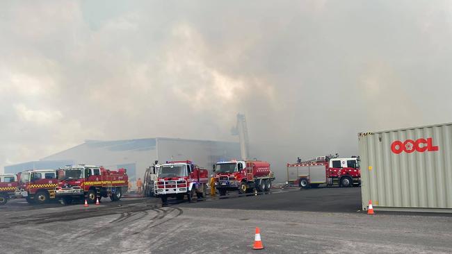 Fire brigades have rushed to the scene of a massive hay shed fire at St Arnaud. Picture: Golden Square Fire Brigade/Facebook