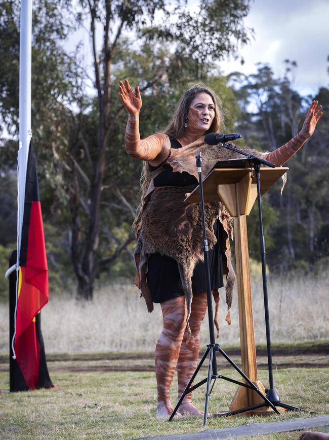 Sinsa Mansell during a flag raising ceremony at Risdon Cove for the beginning of NAIDOC week. Picture: Chris Kidd