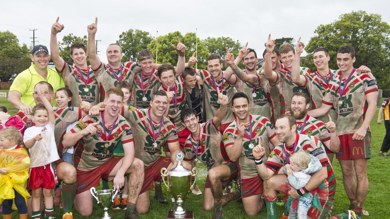 The Danes celebrate their win in the TRL Grand Final. Pittsworth Danes vs Warwick Cowboys. Saturday Sep 17, 2016.