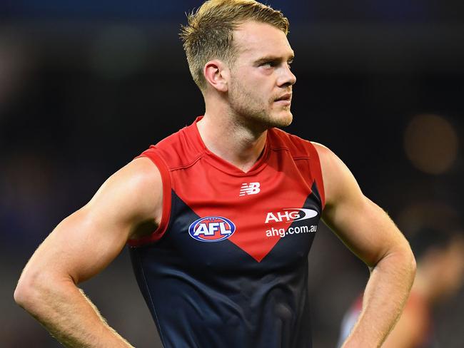 MELBOURNE, AUSTRALIA - MAY 21:  Jack Watts of the Demons looks dejected after losing the round nine AFL match between the Melbourne Demons and the North Melbourne Kangaroos at Melbourne Cricket Ground on May 21, 2017 in Melbourne, Australia.  (Photo by Quinn Rooney/Getty Images)