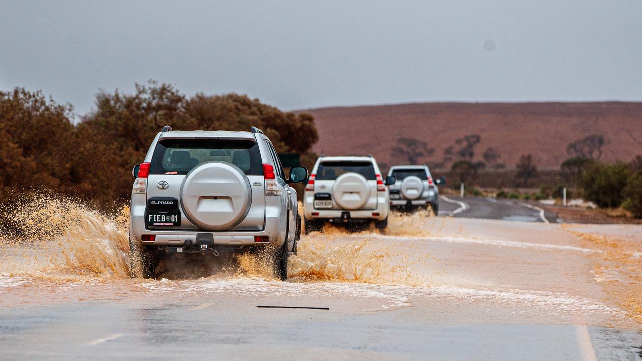 Flooding on the Eyre Highway after heavy rains at Iron Knob. Picture MATT TURNER.