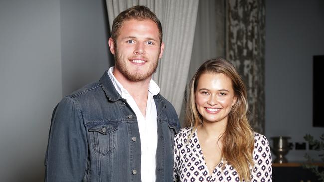 Earlier this week Tom Burgess’ model girlfriend Tahlia Giumelli revealed she is expecting her first child with the Rabbitohs star. Picture: Christian Gilles