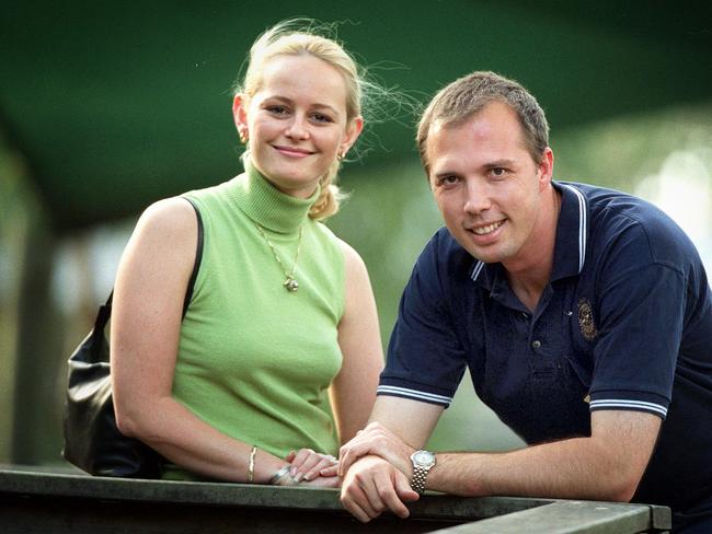 Peter Dutton with his now-wife Kirilly pictured during his 2001 election campaign.