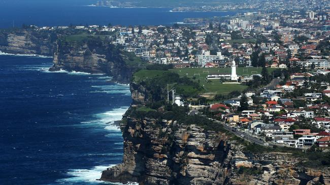 Aerial images of the lighthouse and cliff. Picture: Sydney Sea Planes