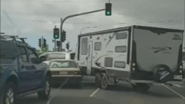 The moment a road rage incident on a Bundaberg intersection escalates. Picture: Nine News.