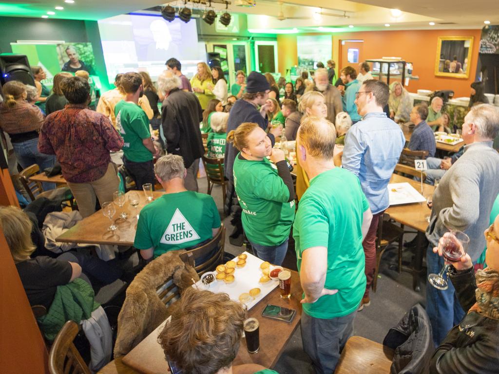 Greens Senator Nick McKim at the Greens after party in Hobart. Picture: RICHARD JUPE