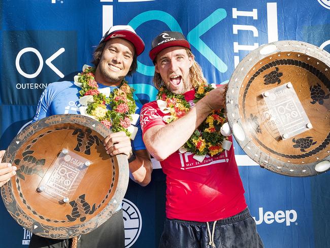 Matt Wilkinson, right, with Cronulla surfer and last year’s Rookie of the Year, Connor O'Leary.