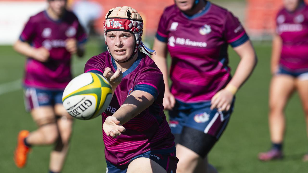 Taleah Ackland for Toowoomba Bears against St George Roma in Downs Rugby Womens XV grand final rugby union at Toowoomba Sports Ground, Saturday, August 24, 2024. Picture: Kevin Farmer