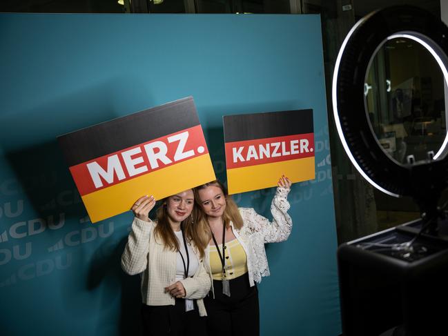 Christian Democratic Union supporters back Friedrich Merz at the CDU headquarters in Berlin. Picture: Getty Images