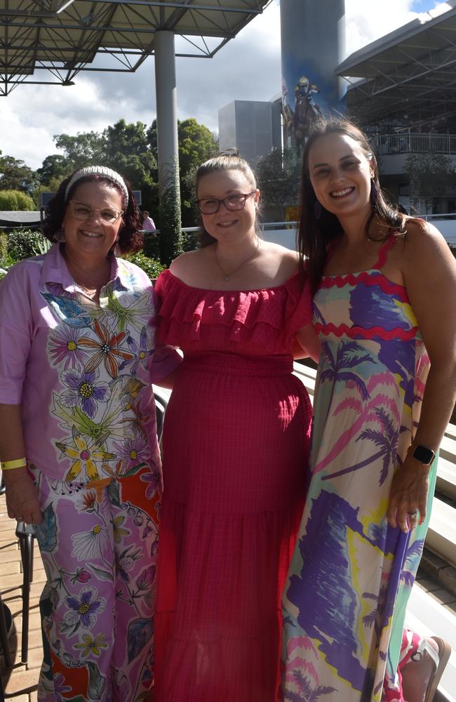 Robyn Silcox, Megan White and Danielle McMahon at the Sunshine Coast Races on April 7, 2024.