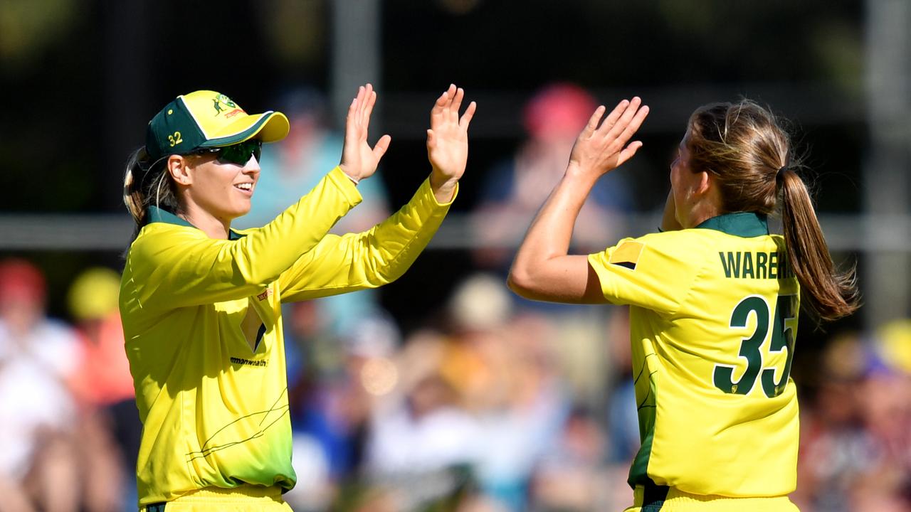 Meg Lanning (left) and Georgia Wareham are in the Australian squad. Photo: Darren England/AAP Image. 