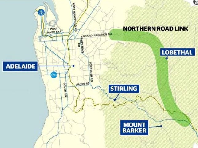 The SA Road Transport Association’s suggested solution to getting trucks off the South-Eastern freeway by a 37km connecting road between Mount Barker and the top of Grand Junction Rd at Hope Valley.