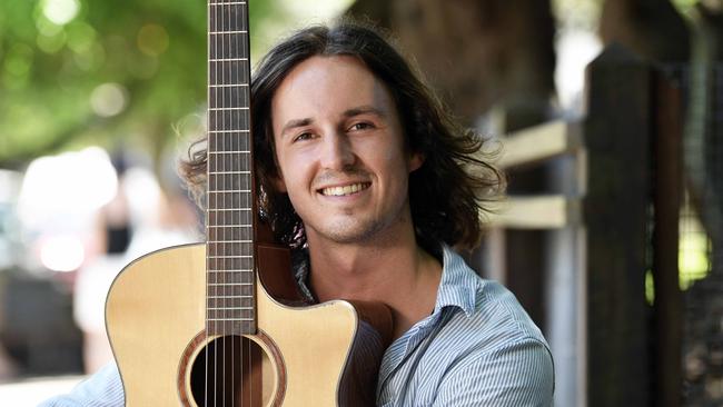 Hastings Street busker Max Anderson. Picture: Patrick Woods.