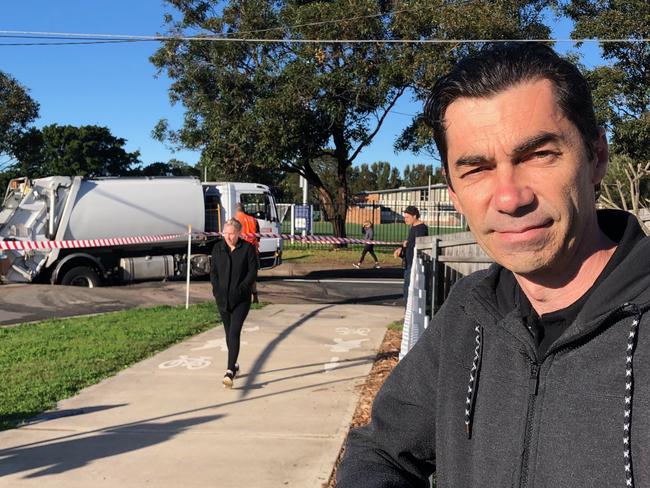 Resident Chris Borg, of Oak St, Narrabeen, was woken by the sound of the truck hitting a sinkhole. Picture: Jim O'Rourke.