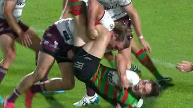 The tackle on Cameron Murray which saw Karl Lawton sent-off. Picture: Fox League.