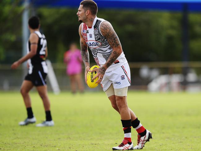 Southern Districts player Josiah Farrer looks to pass the ball during Palmerston v Southern Districts Premier League on Monday, January 28, 2019Picture: Keri Megelus