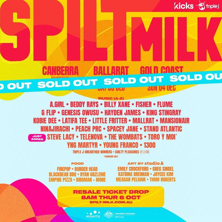 Spilt Milk poster shows Steve Lacy newly added to the lineup instead of Stormzy. Picture: Instagram / @spiltmilk_au