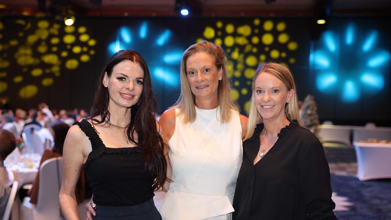 Sarah Staerk, Kara Roberts and Donna Long at the 2023 Christmas Appeal - Gold Coast Leaders Business Breakfast at The Star Gold Coast. Picture, Portia Large.