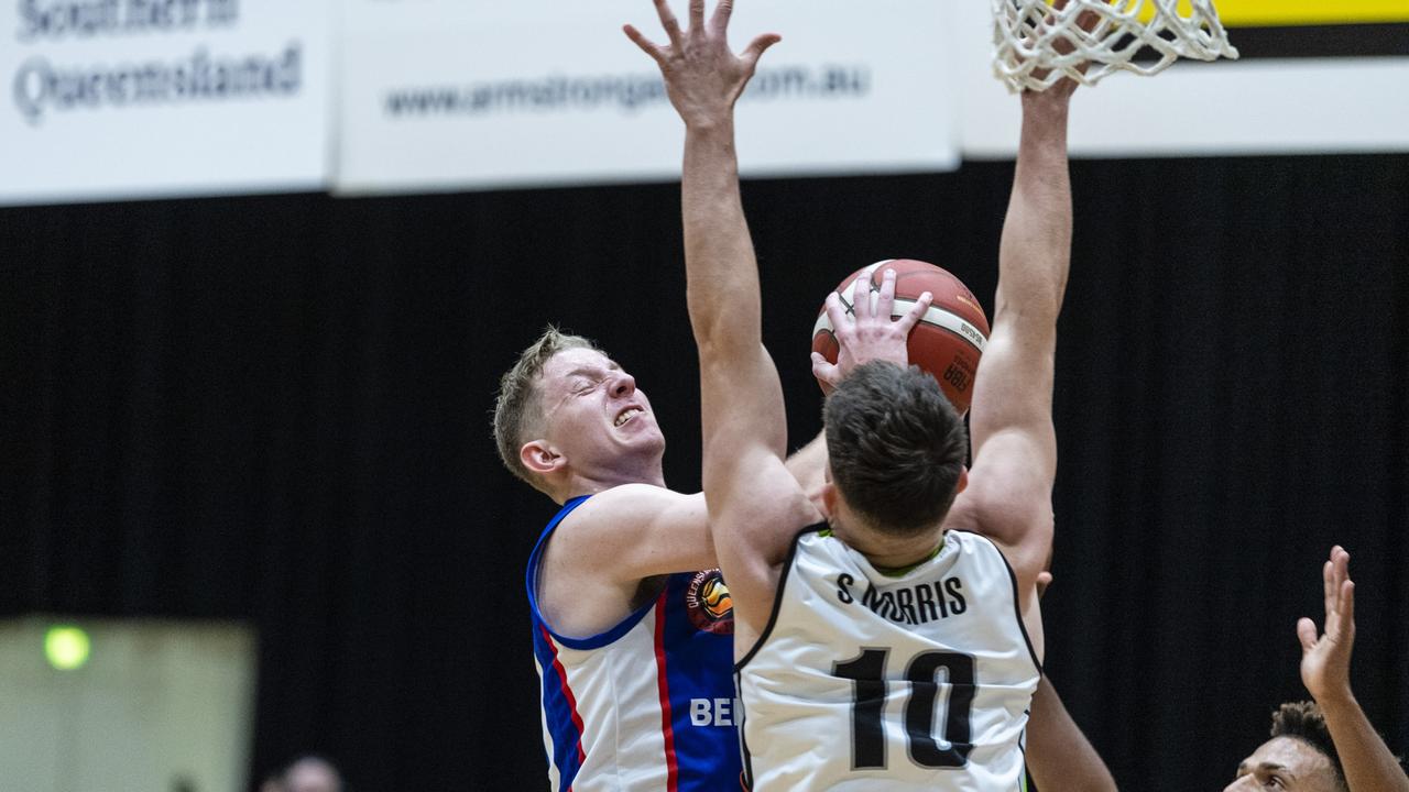 Adam Gehrig for Toowoomba Mountaineers against Rip City in Queensland State League Division 1 mens basketball semi-final at USQ's Clive Berghofer Recreation Center, Saturday, July 30, 2022. Picture: Kevin Farmer