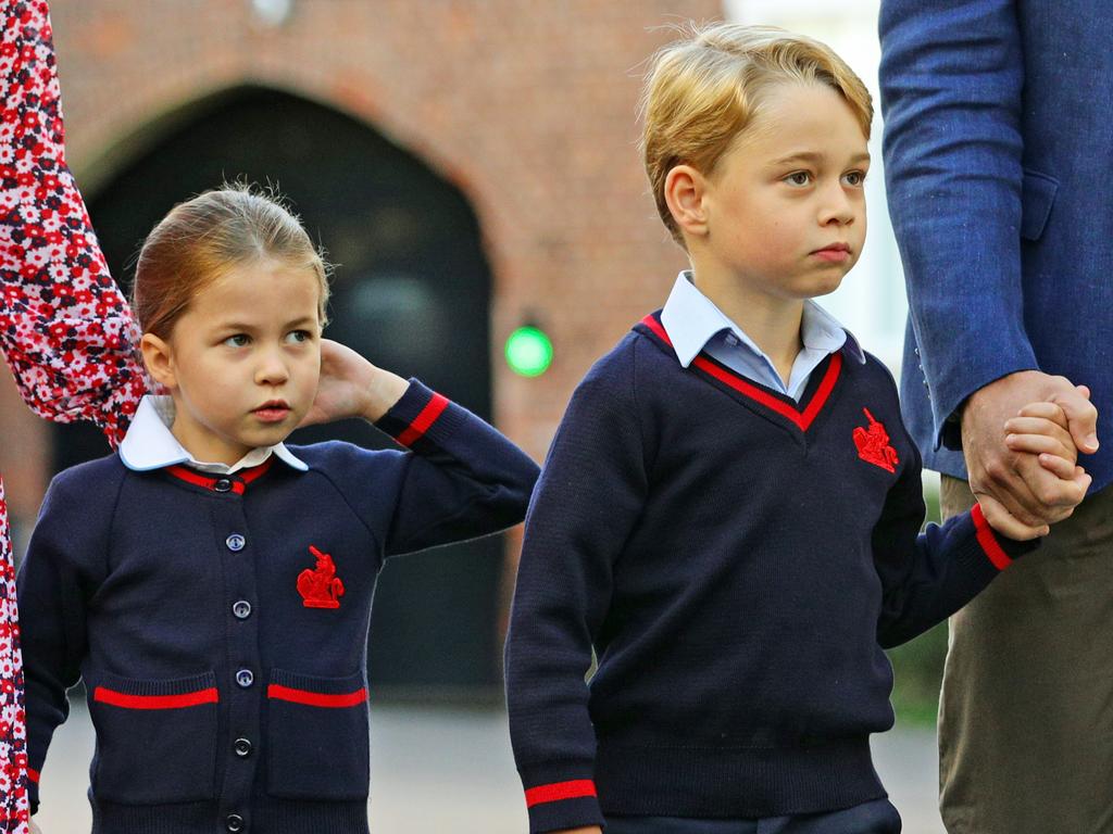 Princess Charlotte arrives for her first day of school with Prince George. The family is in Norfolk where Kate was spotted shopping for Halloween costumes. Picture: Getty Images