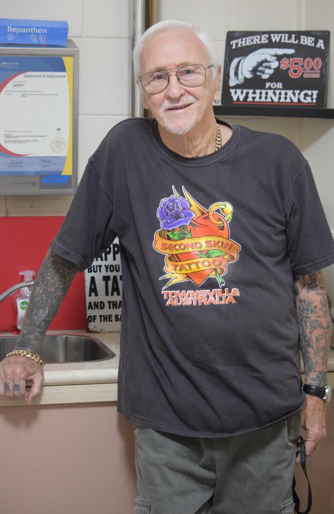 Owner of Second Skin Tattoo, Les Bowen has been tattooing for 66 years. Picture: Nikita McGuire