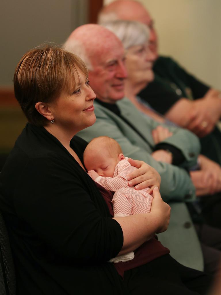 Lara Giddings with baby Natasha at the declaration of the polls. Picture: SAM ROSEWARNE