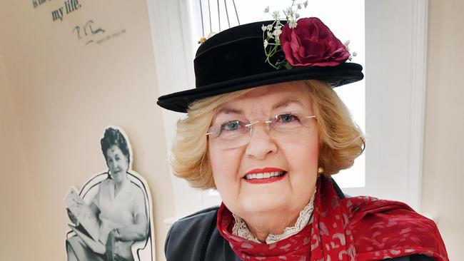 Mary Poppins (Carmel Murdoch) with The Mary Register at Story Bank in Maryborough. Photo: Alistair Brightman