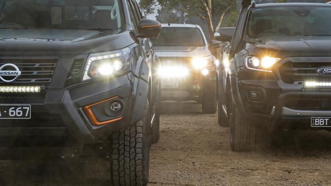 Tough utes compared: Nissan Navara Warrior v Ford Ranger Wiltrak X v Toyota HiLux Rugged X. Photos: Mark Bean.