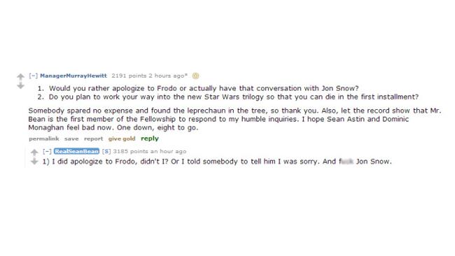 Sean Bean’s Reddit AMA.