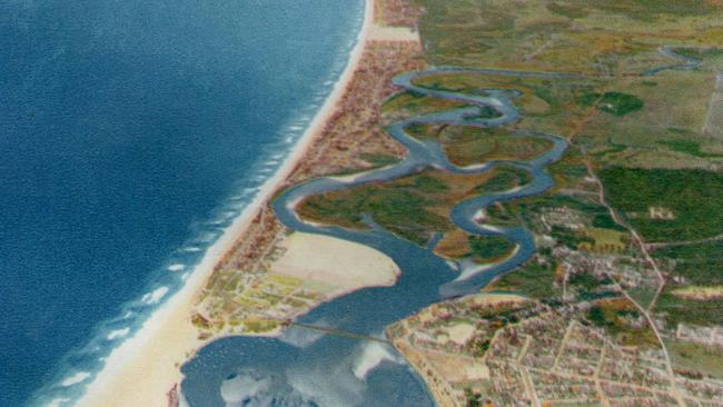 A 1950s postcard showing the Gold Coast from Southport looking south to Nobby Beach. Supplied photo.