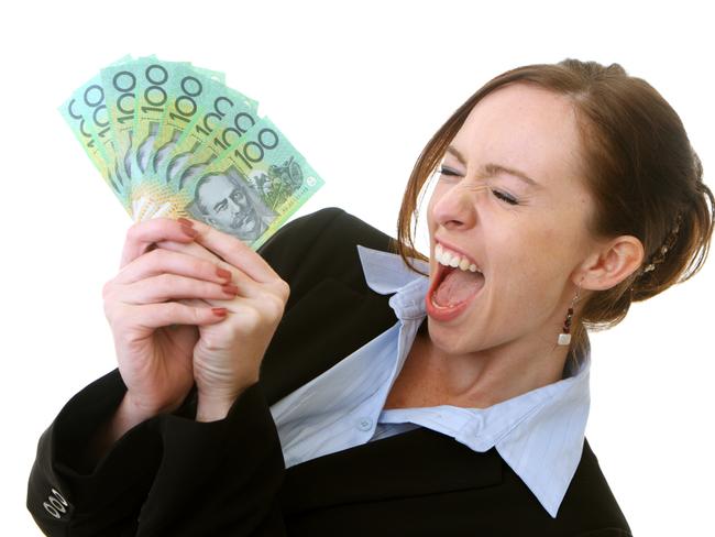 Woman holding Australian money GGGG