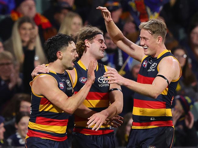 Izak Rankine celebrates a goal teammates. Picture: Getty Images