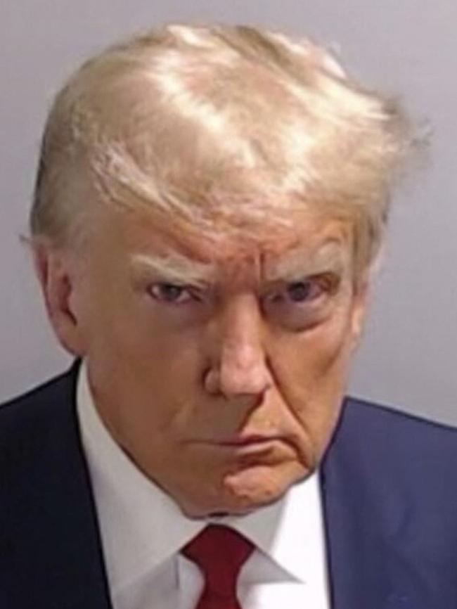 Donald Trump in one of the most famous mugshots in history. Picture: Fulton County Sheriff's Office/AFP