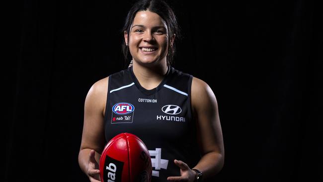 Madison Prespakis shows off her new colours after being drafted by Carlton.