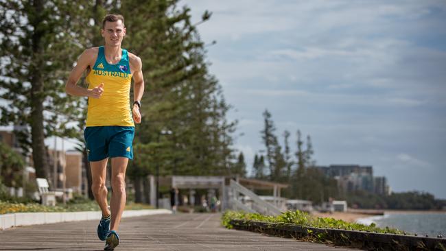 Race walker Dane Bird-Smith takes a walk at Margate. Photo: Dominika Lis