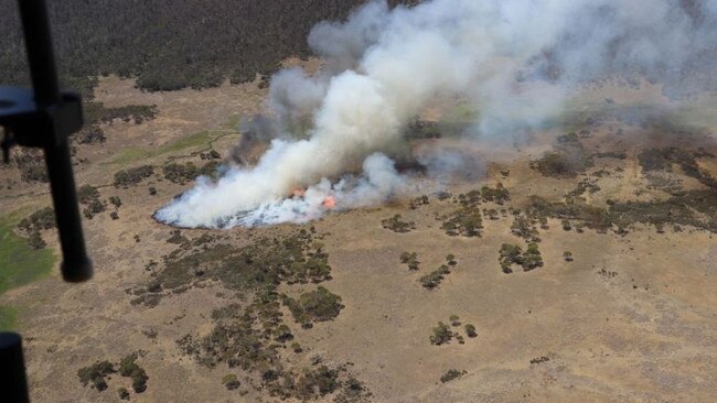 A photograph taken by aircrew on-board a Defence helicopter responsible for starting the Orroral Valley fire, just moments after it was accidentally lit. Supplied to ABC by Department Of Defence.