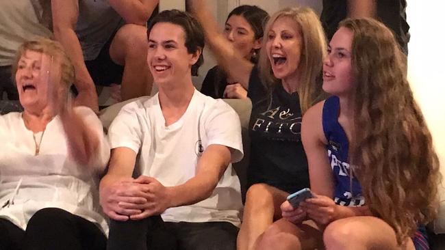 Tyler Brown and his family react after he was drafted by Collingwood, where brother Callum plays and father Gavin played. Supplied via @CollingwoodFC.